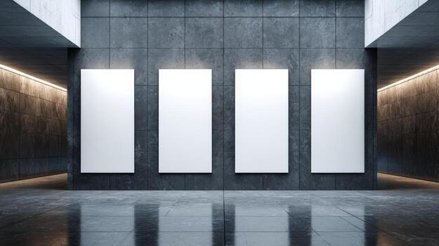 Modern Gallery Interior with Empty Frames A Minimalist Exhibition Space for Art and Design Displays photo