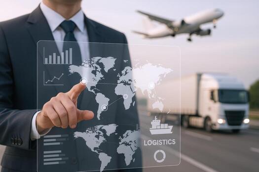 Logistics Expert Overseeing Global Supply Chain Operations with Advanced Technology and Transportation Network Efficiency photo