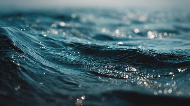 Blue Ocean Water Surface Reflecting Sunlight, Creating a Sparkling Effect with Selective Focus photo