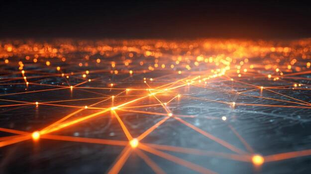 Abstract Network Connection Visualization Glowing Nodes and Interconnected Lines Representing Data Flow and Communication photo