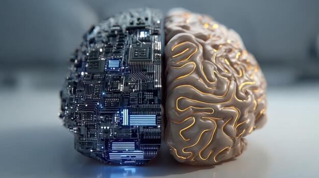 Artificial Intelligence Brain Concept Digital Circuitry Merging with Human Anatomy for Future Technology photo