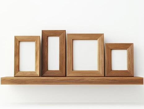 cuatro de madera imagen marcos de variar tamaños sentado en un de madera estante unidad foto