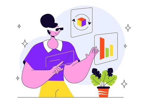 Person analyzing data with glasses vector