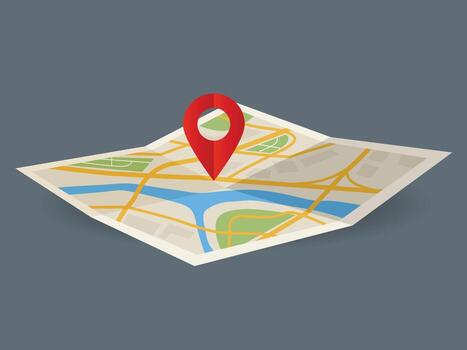 Folded location map with marker, navigation and directions, travel, jouney, guide vector