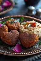 corazón conformado falafel y hummus delicioso Mediterráneo aperitivo deleite foto