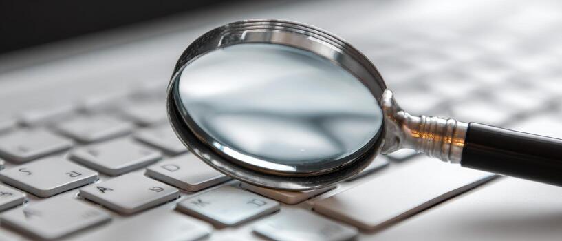 Magnifying glass on a laptop keyboard photo