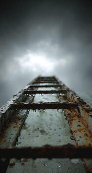 A ladder with rusted metal on a cloudy day photo