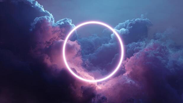 A purple circle is in the middle of a cloudy sky photo