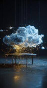 Cloud computing concept with a table and a cloud photo