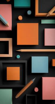 Colorful pencils and paper on a black background photo