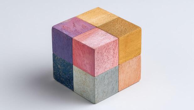 A colorful wooden cube with different colors on it photo