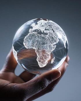 African woman holding a globe with a network connection on it photo