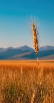 A field of wheat with a mountain in the background photo