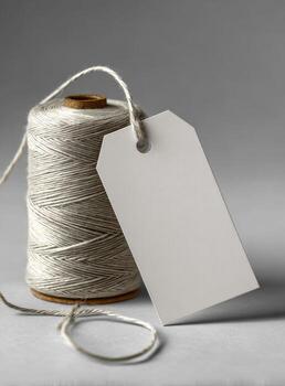 A spool of thread with a white tag on it photo