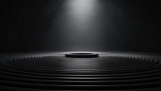 A black and white image of a circular object in a dark room photo