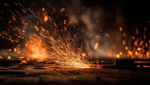 A close up of sparks from a welding machine photo