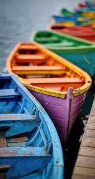 A row of colorful boats on a dock photo