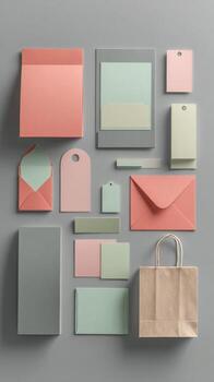 Stationery mockup with paper, envelopes and other items photo