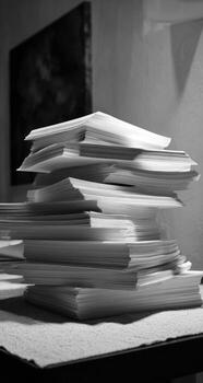 A stack of papers on a table photo