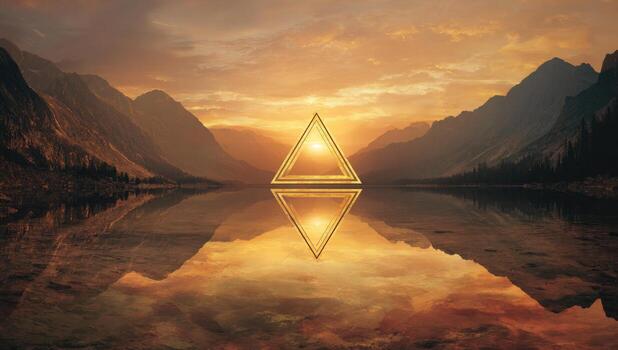The sun is reflected in a triangle in the water photo