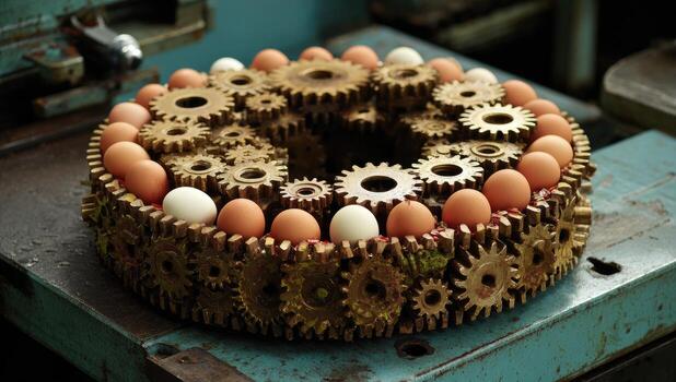 A cake made of gears and eggs photo