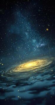 A galaxy with a bright yellow center and a dark background photo