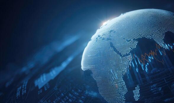 Global business concept with world map and data stock photo