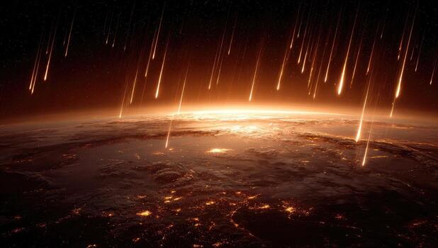 A view of the earth from space with meteors photo