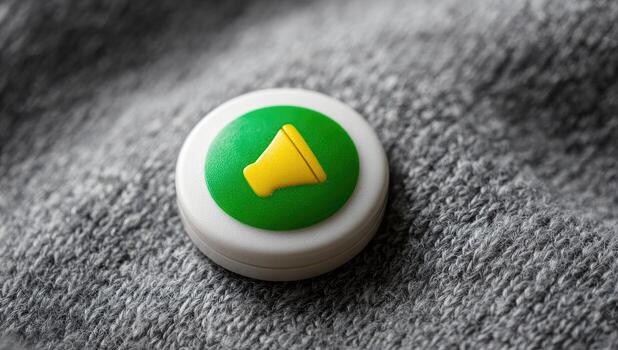 A button on a gray cloth photo