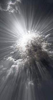 Sunburst in the sky with clouds and sunbeams photo