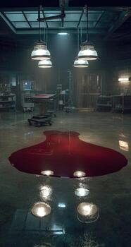 A room with a red liquid on the floor photo
