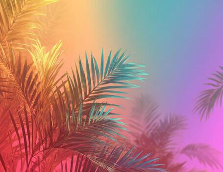 Palm trees in a rainbow background photo