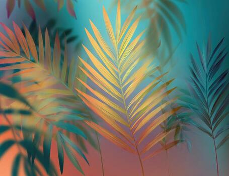 Tropical palm leaves on a colorful background photo