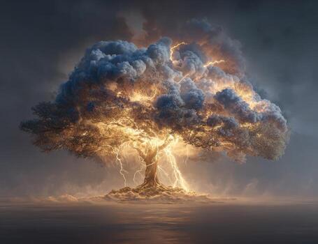 un árbol con relámpago viniendo fuera de eso foto