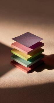 A stack of colored paper on a surface photo