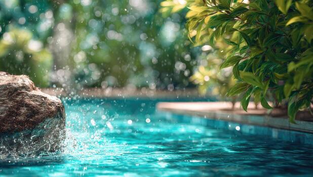 Water falling from a rock into a pool photo
