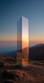A large mirror sitting on top of a mountain photo
