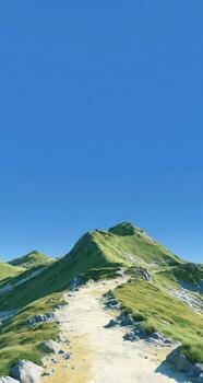 A 3d rendering of a mountain with grass and rocks photo