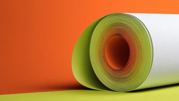 A roll of paper on an orange and green background photo