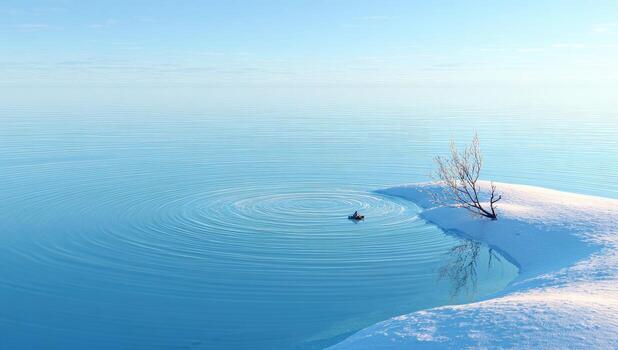 A lone tree in the middle of a snowy lake photo