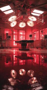 A room with red lights and a pool table photo