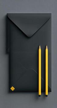 A black envelope with two pencils on top photo