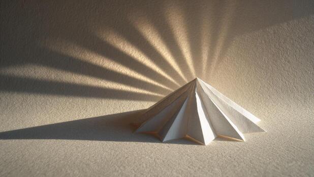 A paper pyramid with sunlight coming through it photo