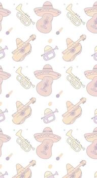 A pattern with musical instruments and hats vector