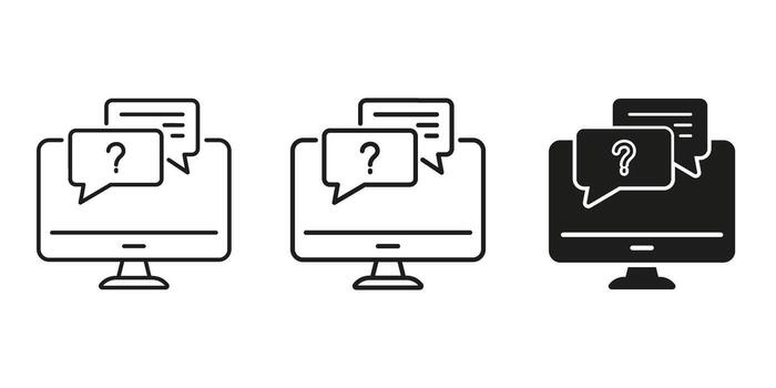 Computer With Chat Bubbles Line and Solid Icon. Online Communication, Customer Support, Virtual Assistance Symbol. Digital Interaction. Isolated Illustration vector