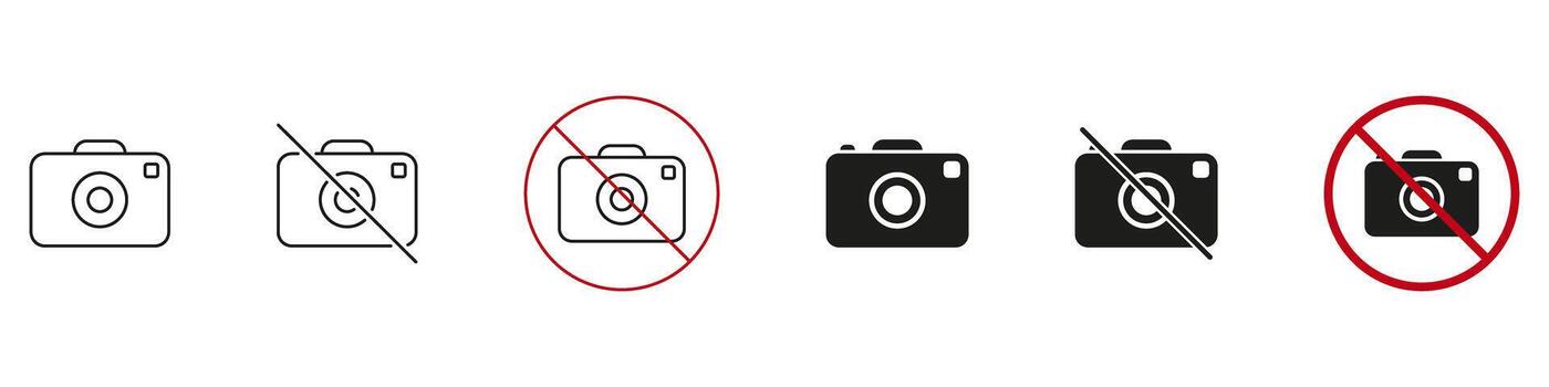 Camera And No Photography Icon Set. Photography Permission And Restriction Symbol Collection. Camera Usage And Prohibition Indicators. Isolated Illustration vector