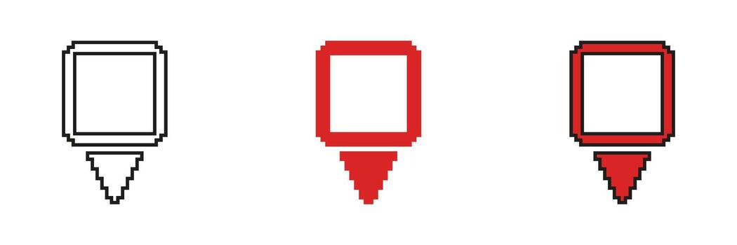Map Location Pin Pixel Art Icon Set. Navigation And Geolocation Marker Symbol Collection. Digital Mapping And Gps Pointer. Isolated Illustration vector