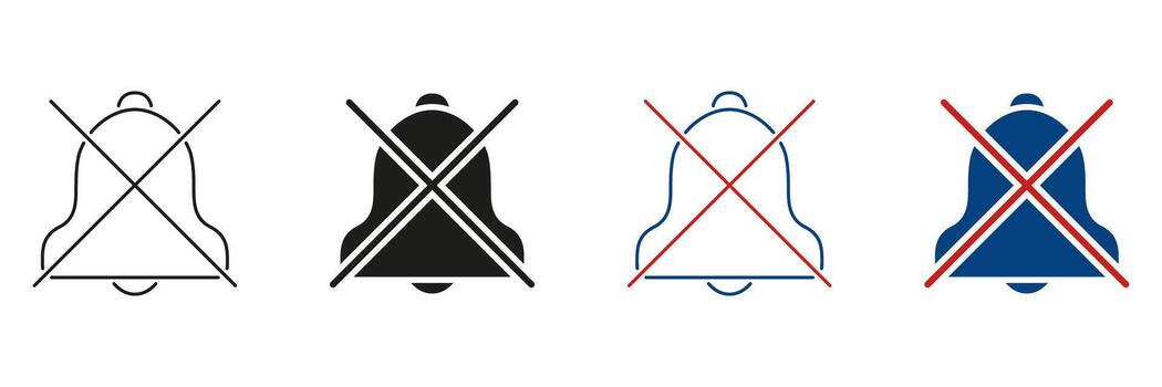 Muted Notification Bell Line And Solid Icon Set. Silent Mode, Do Not Disturb, And Notification Off Symbol Collection. Alert Management And Sound Control. Isolated Illustration vector