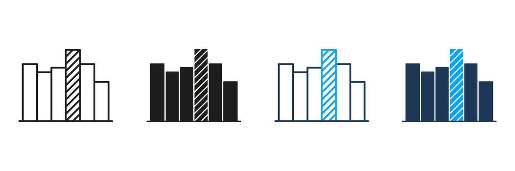 Bar Chart Line And Solid Icon Set. Data Visualization, Statistical Analysis, And Business Reporting Symbol Collection. Graphical Representation Of Information. vector