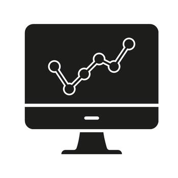 Computer Monitor With Graph Solid Icon. Data Analysis, Business Growth, And Performance Tracking Silhouette Symbol. Financial Insights And Analytics. vector